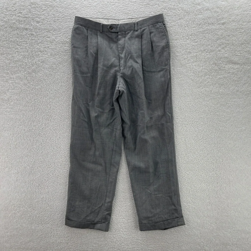 Vintage Ralph Lauren Pants Mens 32x30* Gray Pleated Houndstooth Flowy Preppy